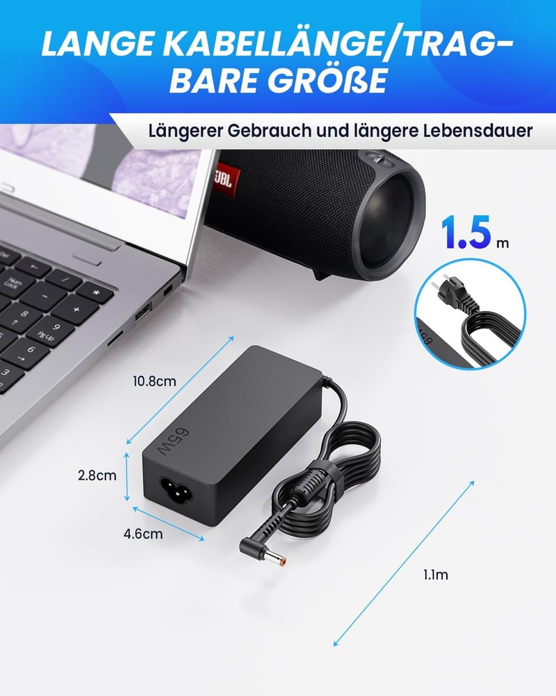 DINTYOU 65W Töltő 5.5x2.5mm - JBL Xtreme, Xtreme 2 Bluetooth Hangszóróhoz - Univerzális Adapter Toshiba, HP Készülékekhez - Gyorstöltő Funkc