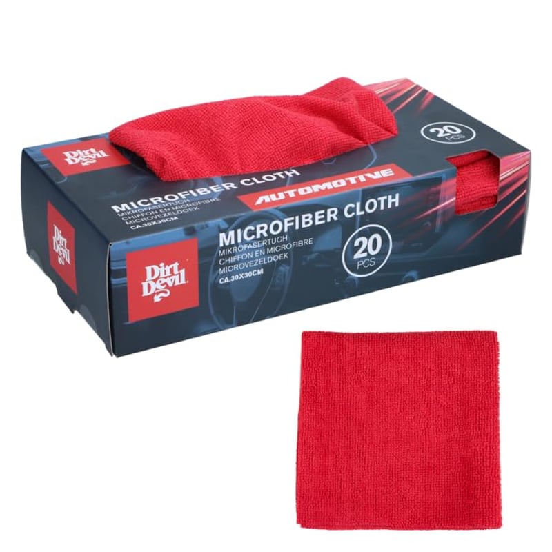 Lavetă auto din microfibră Dirt Devil 30x30 cm, roșu, set 20 bucăți, lavetă de curățare, lavetă pentru lustruire