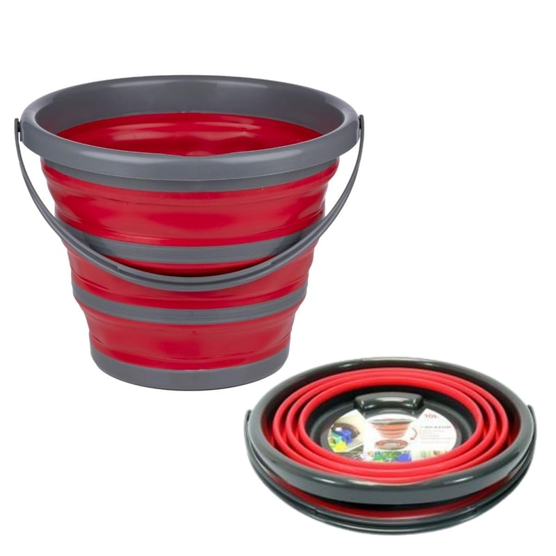 Găleată pliabilă Dirt Devil, 10 litri - Găleată de curățenie multifuncțională pentru camping - Design compact care economisește spațiu - 32 x 25,5 x 5,5 cm - Roșu/Gri