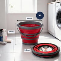 Găleată pliabilă Dirt Devil, 10 litri - Găleată de curățenie multifuncțională pentru camping - Design compact care economisește spațiu - 32 x 25,5 x 5,5 cm - Roșu/Gri 3