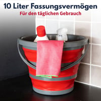 Găleată pliabilă Dirt Devil, 10 litri - Găleată de curățenie multifuncțională pentru camping - Design compact care economisește spațiu - 32 x 25,5 x 5,5 cm - Roșu/Gri 5