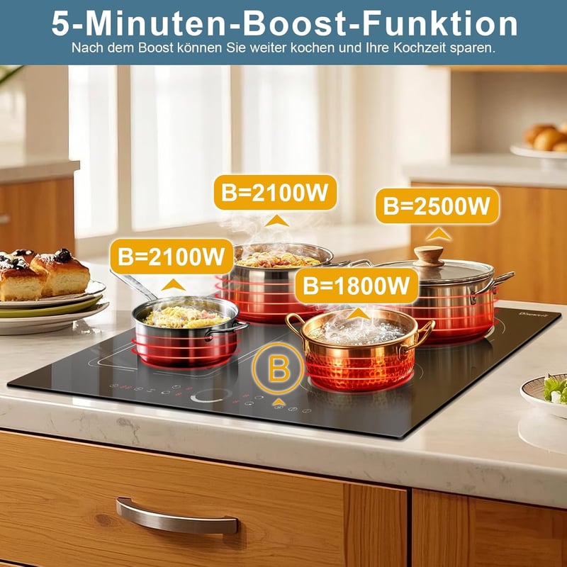 Disaenvir 4 zónás beépíthető indukciós főzőlap 60 cm 7200 W, Flex technológia, 9 fokozat