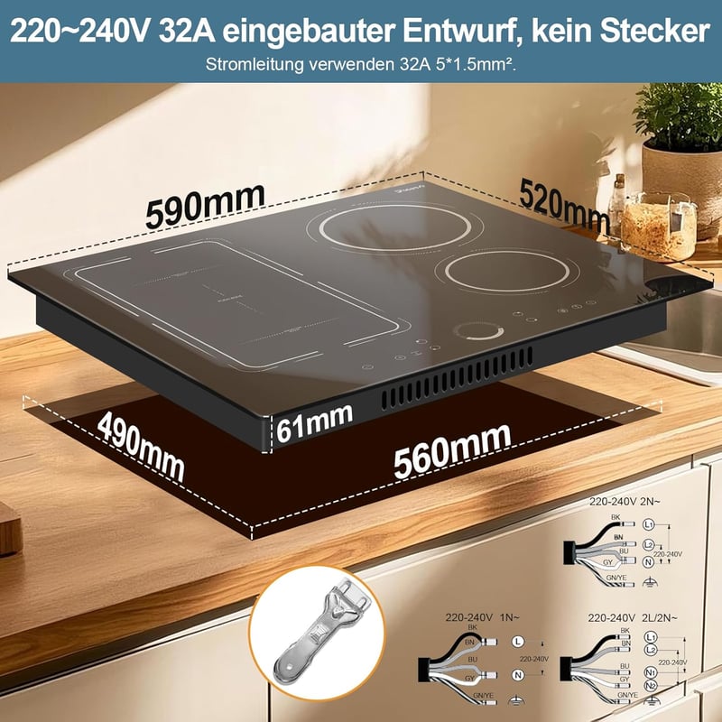 Disaenvir 4 zónás beépíthető indukciós főzőlap 60 cm 7200 W, Flex technológia, 9 fokozat