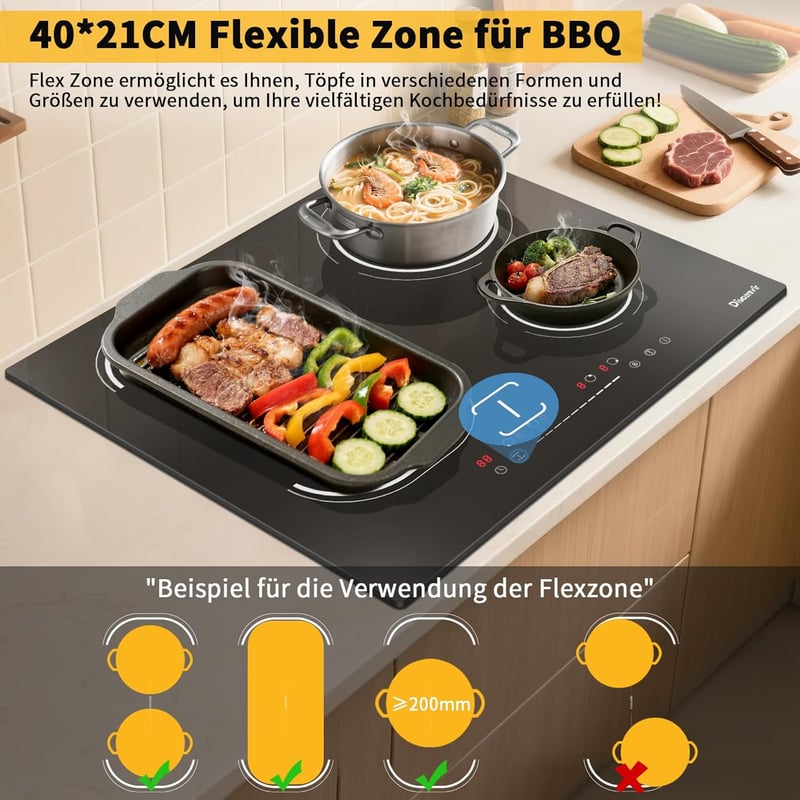 Disaenvir 60 cm beépíthető indukciós főzőlap 4 zónás Flex Zone funkcióval
