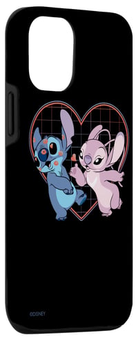 Puzdro na iPhone 12/12 Pro Disney Lilo a Stitch Angel so srdiečkami a bozkom – ochranný kryt navrhnutý pre 6,1-palcový displej 3