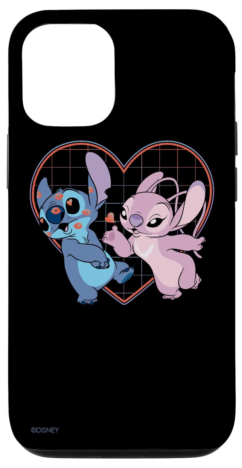 Puzdro na iPhone 12/12 Pro Disney Lilo a Stitch Angel so srdiečkami a bozkom – ochranný kryt navrhnutý pre 6,1-palcový displej