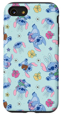 Puzdro Disney Lilo a Stitch s modrým pastelovým veľkonočným vzorom pre iPhone SE (2020) / 7 / 8 - Roztomilý kryt na telefón s motívom Stitch 1