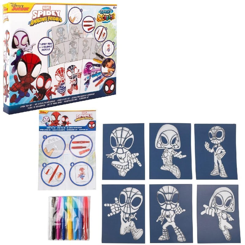 Súprava Disney Marvel Spidey a jeho úžasní priatelia: rozprašovacie fixky a omaľovánka