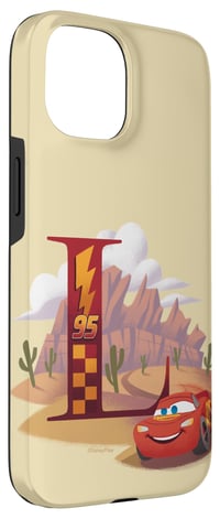 Husă iPhone 15 Disney Pixar - Monogramă literă L - Lightning McQueen - Husă de protecție transparentă pentru fanii Disney 3