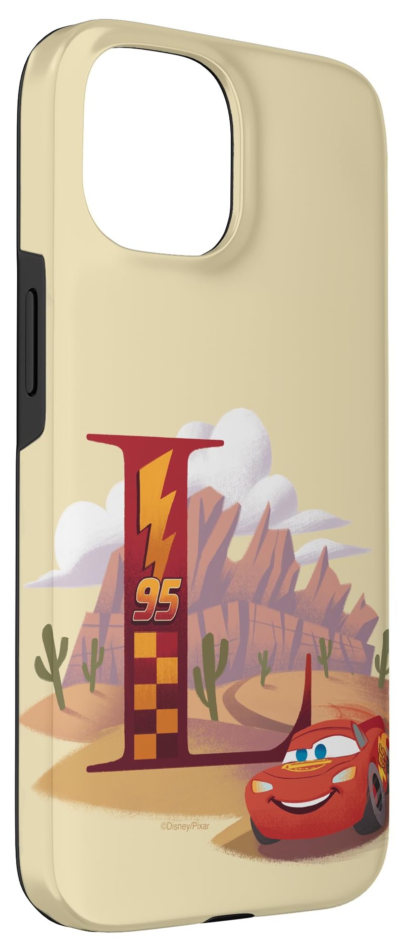 Husă iPhone 15 Disney Pixar - Monogramă literă L - Lightning McQueen - Husă de protecție transparentă pentru fanii Disney