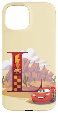 Husă iPhone 15 Disney Pixar - Monogramă literă L - Lightning McQueen - Husă de protecție transparentă pentru fanii Disney 1