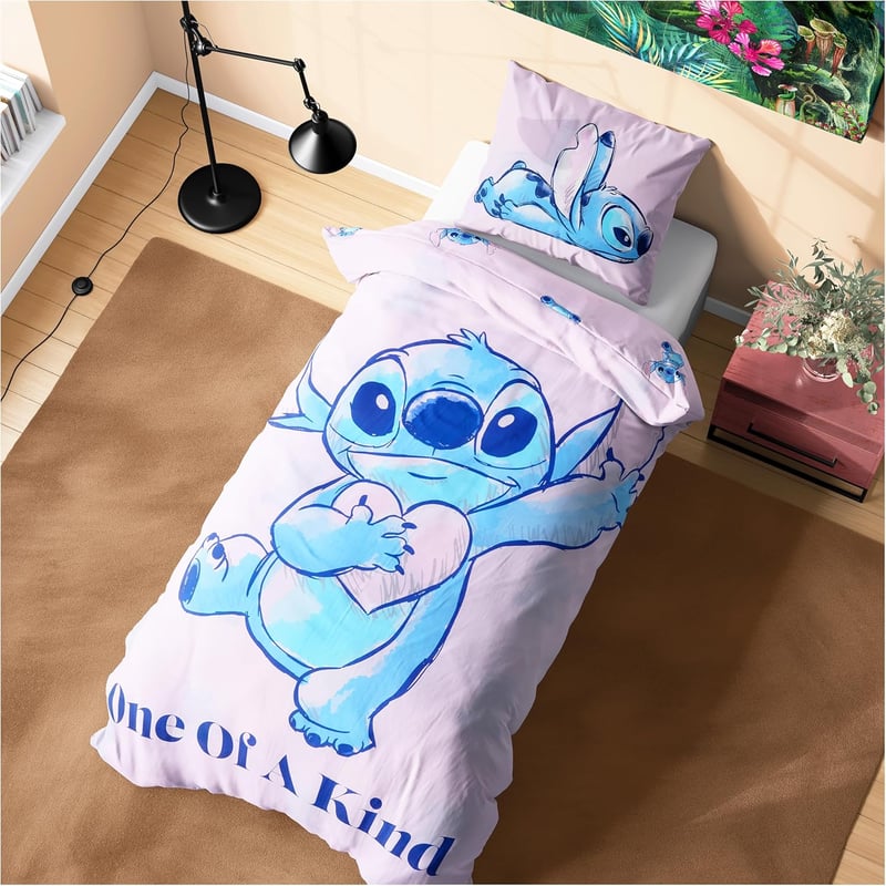 Disney Stitch Ágyneműhuzat Szett Lányoknak és Tinédzsereknek, Rózsaszín Pamut-Poliészter Gyerek Ágynemű Egyszemélyes