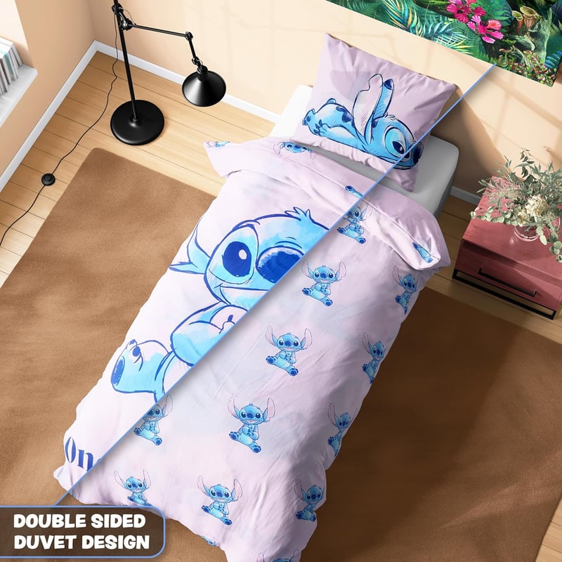 Disney Stitch Ágyneműhuzat Szett Lányoknak és Tinédzsereknek, Rózsaszín Pamut-Poliészter Gyerek Ágynemű Egyszemélyes