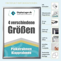 DisplayLager A2 strieborný zaklapávací rám z 25 mm hliníkového profilu, s antireflexnou krycou fóliou a montážnym materiálom 2