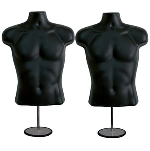 DisplayTown P78B660A Manechin Torso Negru cu Stativ, pentru Expunere Tricouri, Spate Gol, Mărimea S-M, 2 buc.