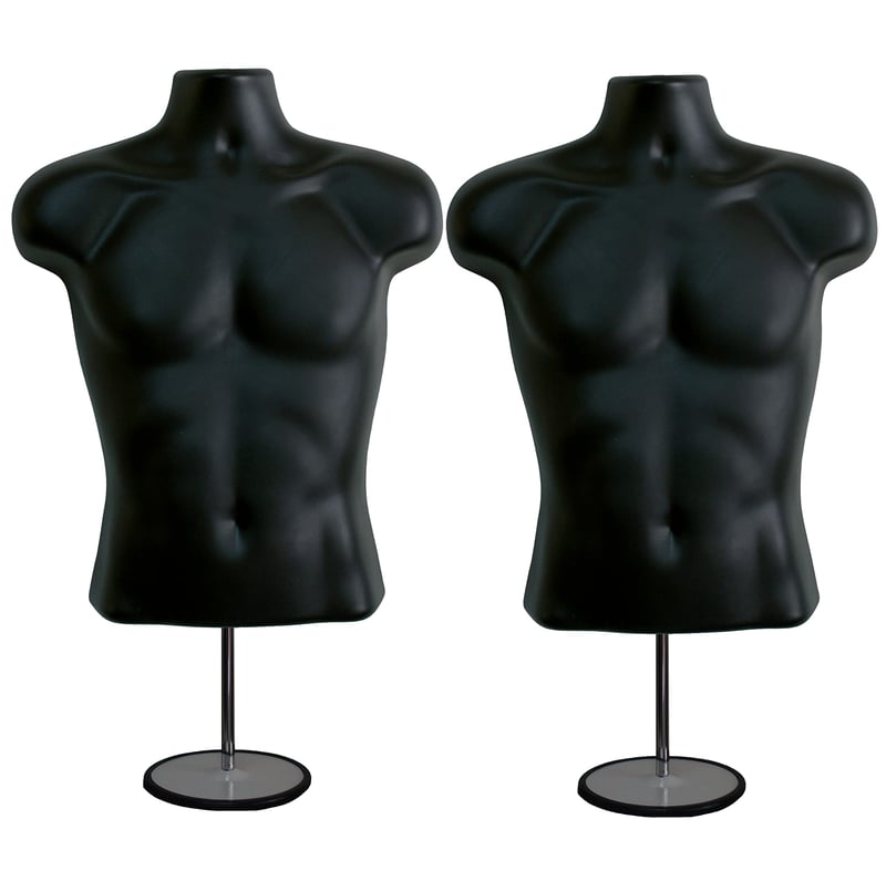 DisplayTown P78B660A Manechin Torso Negru cu Stativ, pentru Expunere Tricouri, Spate Gol, Mărimea S-M, 2 buc.