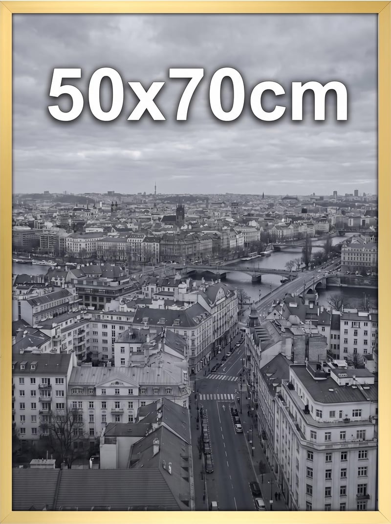 Ramă foto din aluminiu Ditwis 50x70 cm Auriu, ramă metalică mare pentru postere și fotografii, de perete, pentru casă, birou și galerie