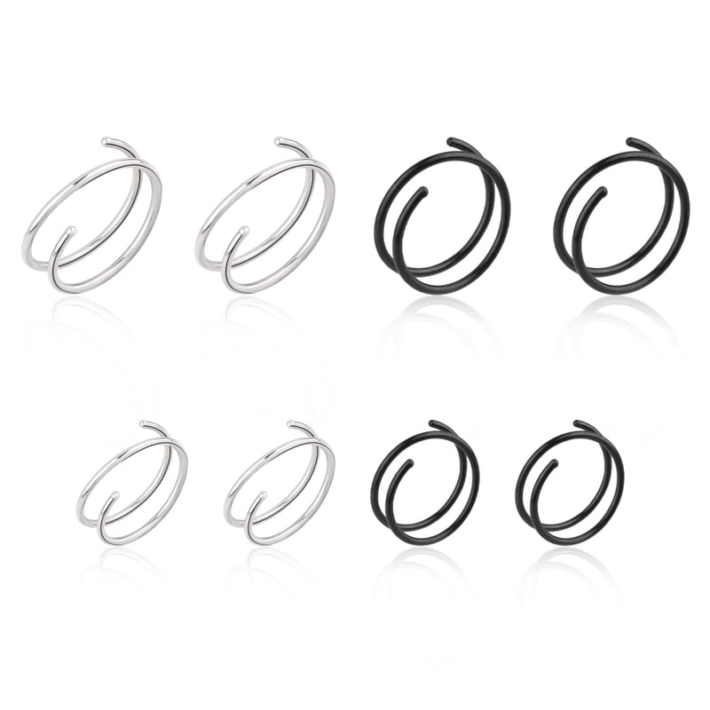 DIVINA VITAE 8 kom Set Piercinga za Nos - Spiralni i Dupli Piercing za Nos, Piercing za Helix, Kirurški Čelik 316L, 8/10 mm, Crni i Srebrni
