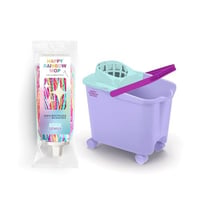 Set mop DIVINE GENIUS Happy Rainbow cu găleată cu storcător de 14 litri și roți pivotante, lavetă din microfibră reciclată, pentru curățarea podelei 7