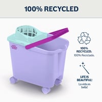 Set mop DIVINE GENIUS Happy Rainbow cu găleată cu storcător de 14 litri și roți pivotante, lavetă din microfibră reciclată, pentru curățarea podelei 5