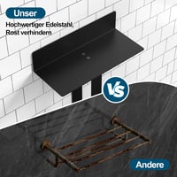 Diwoker Öntapadós Törölközőtartó Polccal - 42 cm Matt Fekete Fürdőszobai Fali Törölközőtartó Akasztókkal, Fúrás Nélkül Rögzíthető, 3 kg Tehe 7