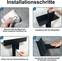 Diwoker Öntapadós Törölközőtartó Polccal - 42 cm Matt Fekete Fürdőszobai Fali Törölközőtartó Akasztókkal, Fúrás Nélkül Rögzíthető, 3 kg Tehe 8