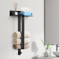 Diwoker Öntapadós Törölközőtartó Polccal - 42 cm Matt Fekete Fürdőszobai Fali Törölközőtartó Akasztókkal, Fúrás Nélkül Rögzíthető, 3 kg Tehe 3