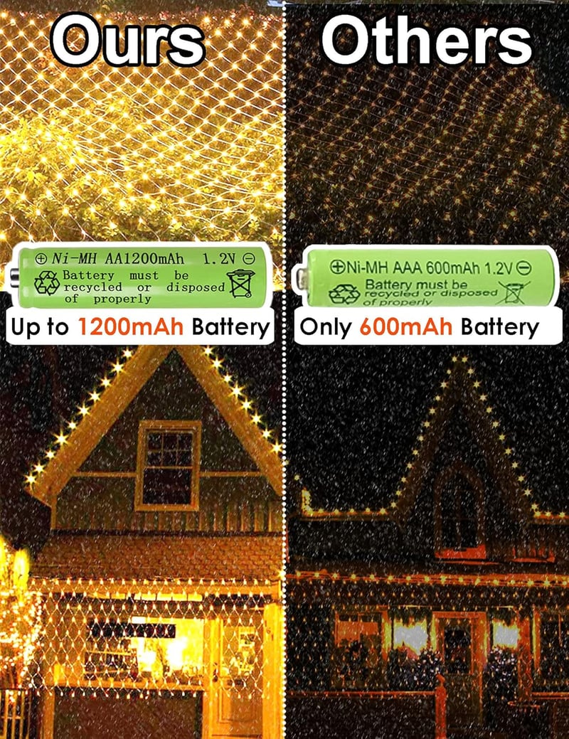 DIWUJI 204 LED Hálós Fényfüzér 3m x 2m Meleg Fehér Szolár USB Vízálló Karácsony