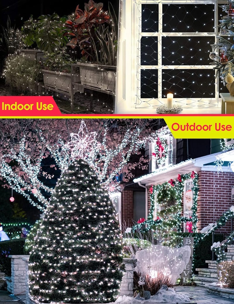 DIWUJI 204 LED Hálós Fényfüzér 3m x 2m Napelemes USB Karácsonyi Dekoráció
