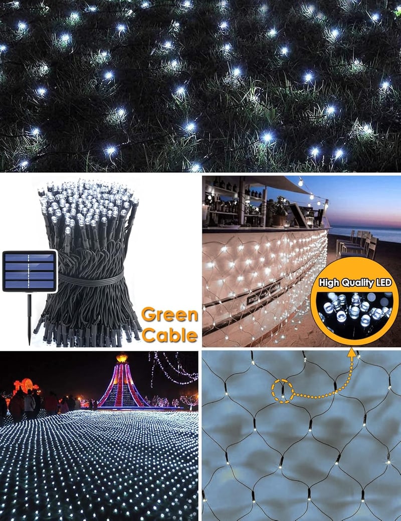 DIWUJI 204 LED Hálós Fényfüzér 3m x 2m Napelemes USB Karácsonyi Dekoráció