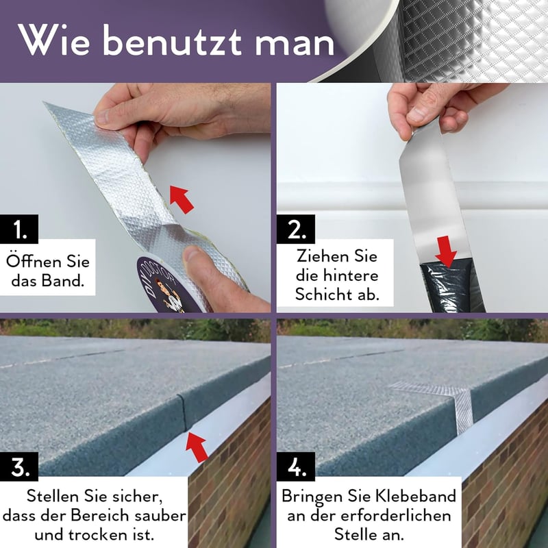 DIY Doctor Butyl Tömítőszalag 50mm x 5m Vízálló Öntapadós Szigetelő Szalag Tető Ereszcsatorna Javításhoz Lila Alumínium