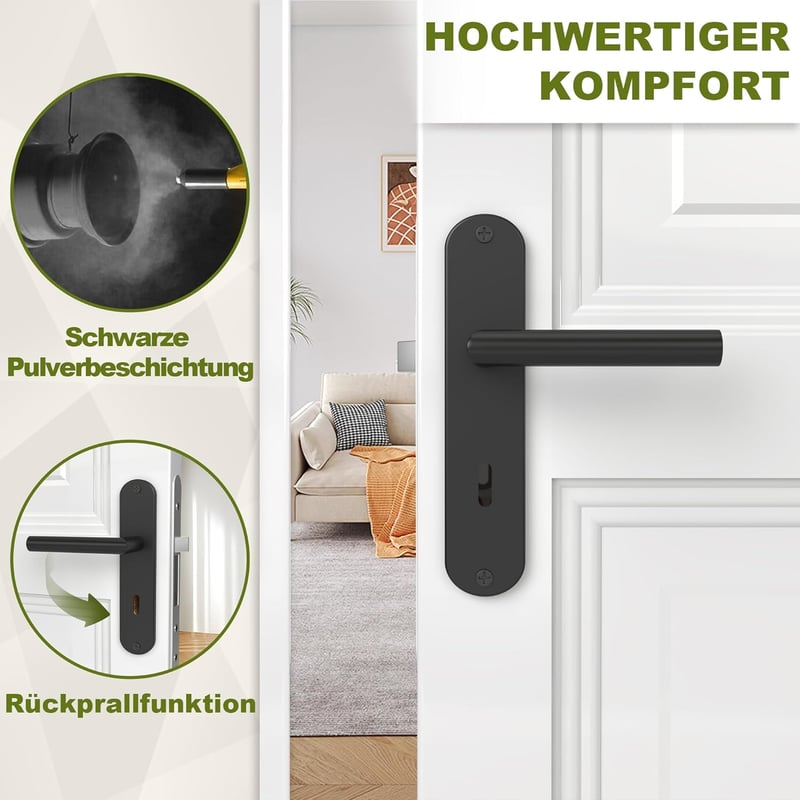DIYGEEK beltéri ajtókilincs készlet fekete modern rozsdamentes acél 72 mm BB zárbetéttel szerelékekkel