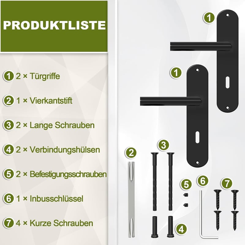 DIYGEEK beltéri ajtókilincs készlet fekete modern rozsdamentes acél 72 mm BB zárbetéttel szerelékekkel