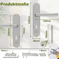 DIYGEEK beltéri ajtókilincs szett rozsdamentes acél, 72 mm BB reteszzárral, hosszú pajzs, L alakú, matt ezüst karnyél 2