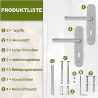 DIYGEEK beltéri ajtókilincs szett rozsdamentes acél, 72 mm BB reteszzárral, hosszú pajzs, L alakú, matt ezüst karnyél 6