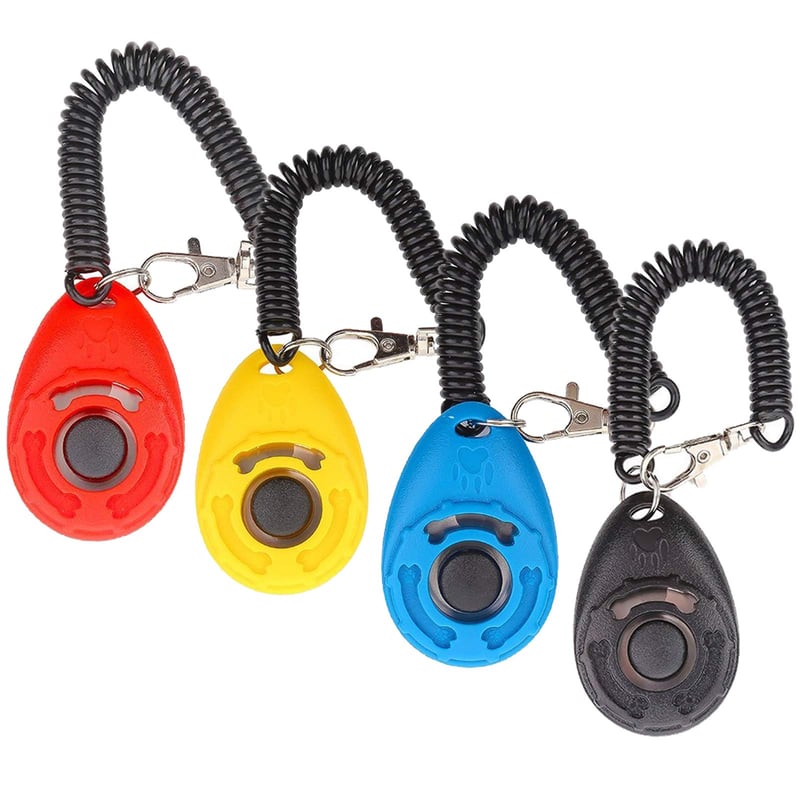 Diyife Clicker pentru dresaj canin – set de 4 clickere multicolore cu brățară pentru câini, pisici și cai