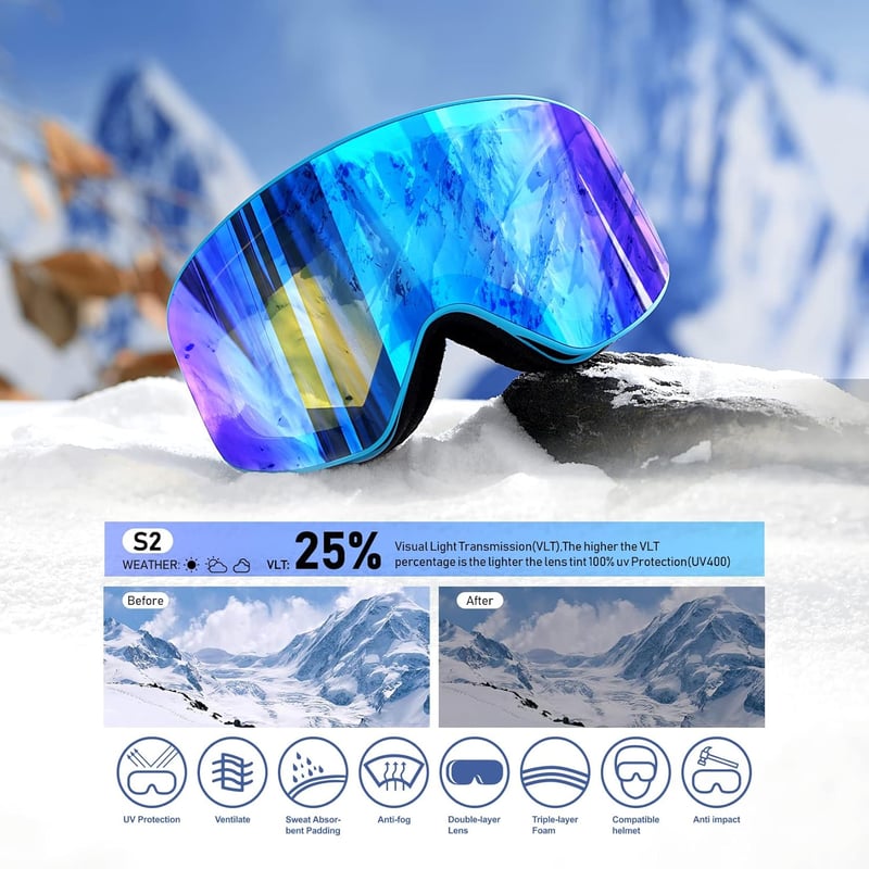 Dizokizo Síszemüveg Cserélhető Lencsével, Anti-Fog UV Védelem Férfiaknak Nőknek
