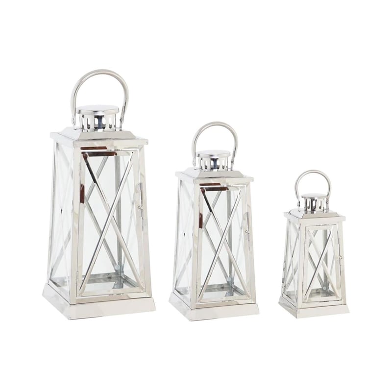 Dekoratívny lampáš DKD Home Decor zo strieborného skla a ocele – 22 x 22 x 50 cm