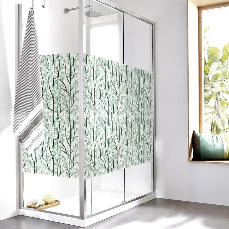 Dktie Ablakfólia Növénymintával - Öntapadós Belátásgátló Matrica 90x200 cm - UV Védelem, Ragasztó Nélküli PVC Fólia Fürdőszobába, Hálószobáb
