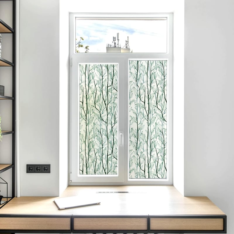 Dktie Ablakfólia Növénymintával - Öntapadós Belátásgátló Matrica 90x200 cm - UV Védelem, Ragasztó Nélküli PVC Fólia Fürdőszobába, Hálószobáb