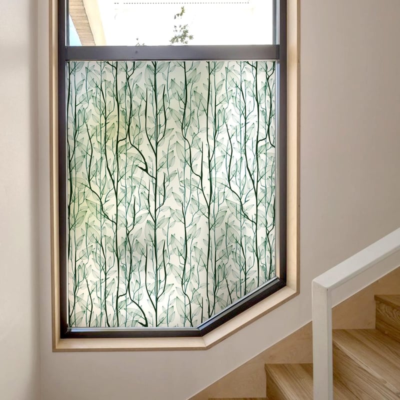 Dktie Ablakfólia Növénymintával - Öntapadós Belátásgátló Matrica 90x200 cm - UV Védelem, Ragasztó Nélküli PVC Fólia Fürdőszobába, Hálószobáb