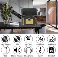DLITIME Lemezjátszó Bluetooth Hangszoróval, 3 Sebességes Retro Lemezlejátszó CD Rádiós Rendszer 2