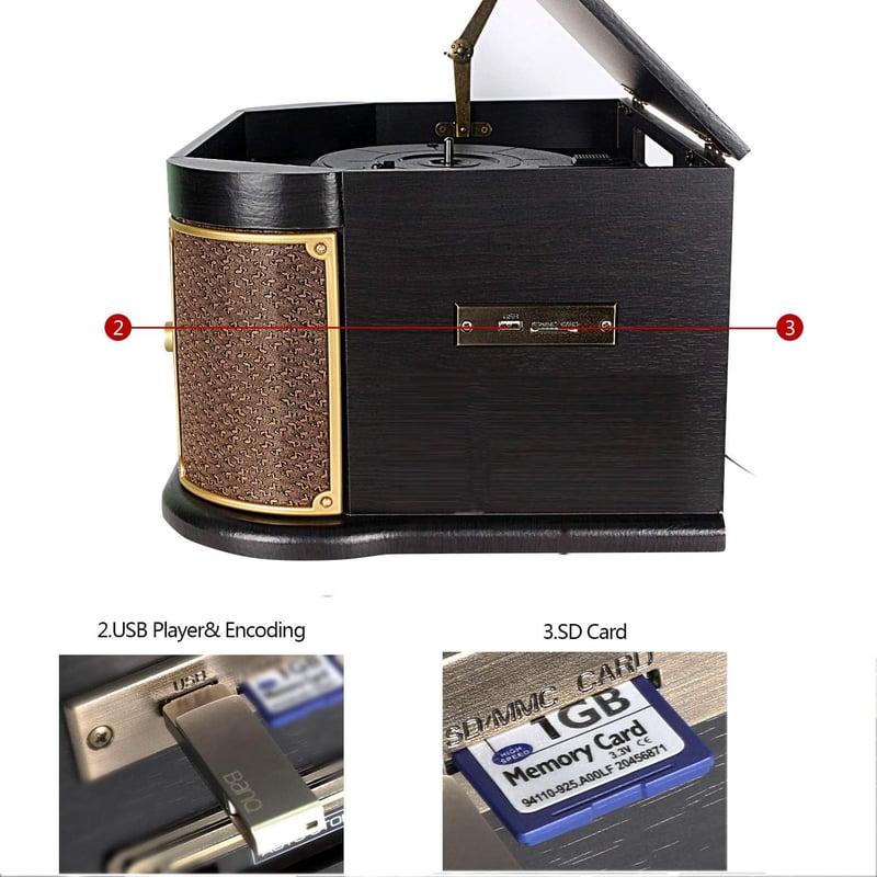 DLITIME Lemezjátszó Bluetooth Hangszoróval, 3 Sebességes Retro Lemezlejátszó CD Rádiós Rendszer