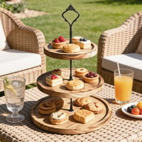 Suport pentru tort cu 3 niveluri DMJJSD din lemn de salcâm – diametru Ø24,5 cm, înălțime 36 cm – Platou elegant supraetajat pentru prăjituri 8