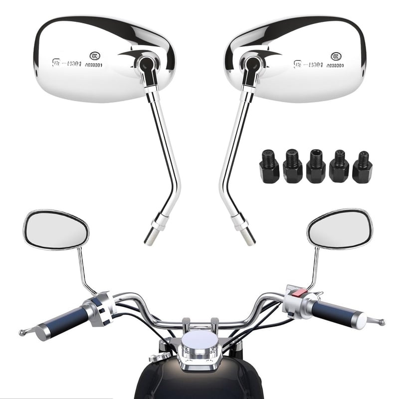 Oglindă retrovizoare universală pentru motocicletă DMJJSD, cromată, 10 mm 8 mm, rotativă la 360°
