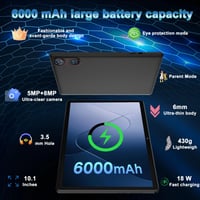 Tabletă DMOAO 10 inchi Android 15 cu tastatură, 30 GB RAM + 64 GB ROM (extensibil la 2 TB), 5G WiFi, Widevine L1, Octa-Core, GPS, Face ID, FHD IPS, 6000 mAh, Negru 6
