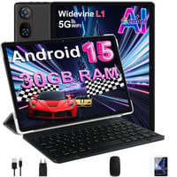 Tabletă DMOAO 10 inchi Android 15 cu tastatură, 30 GB RAM + 64 GB ROM (extensibil la 2 TB), 5G WiFi, Widevine L1, Octa-Core, GPS, Face ID, FHD IPS, 6000 mAh, Negru 1