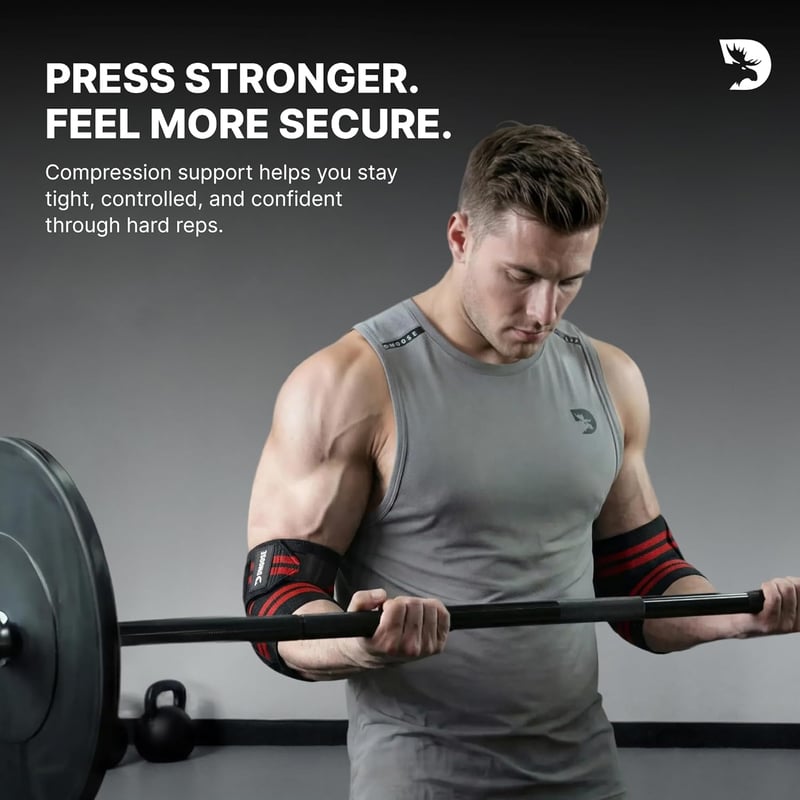 DMoose Fitness Könyökpánt Súlyemeléshez - 40 Inch Állítható Kompressziós Könyökvédő Edzéshez