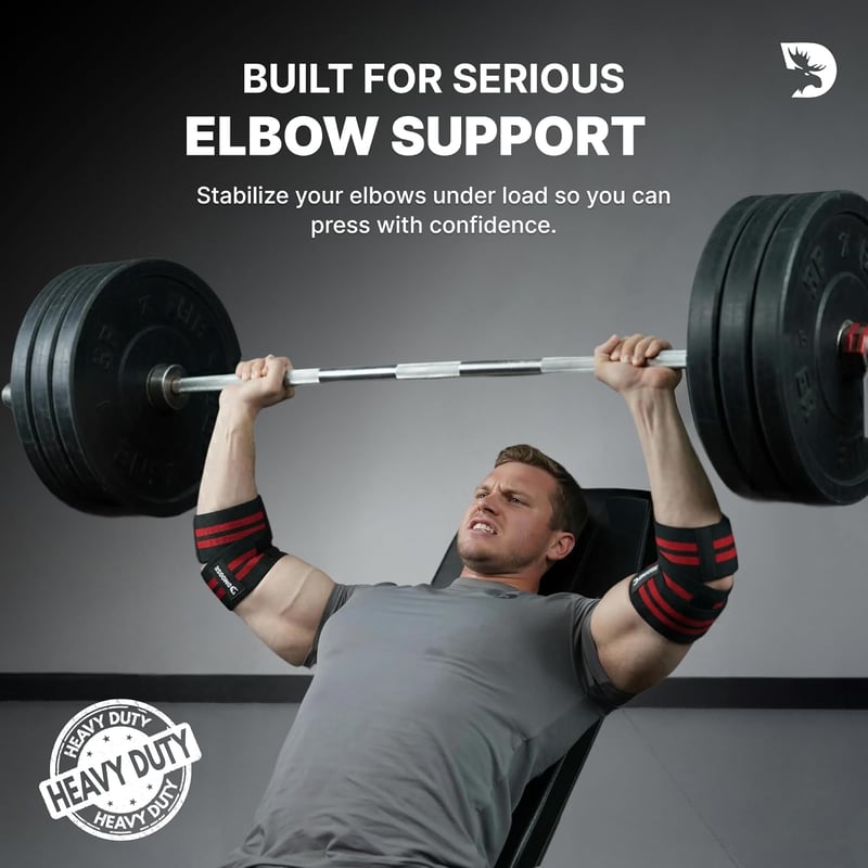 DMoose Fitness Könyökpánt Súlyemeléshez - 40 Inch Állítható Kompressziós Könyökvédő Edzéshez