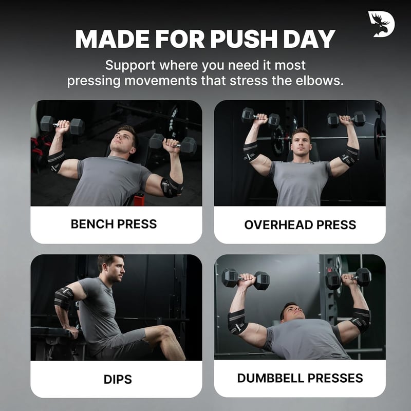 DMoose Fitness Könyökpánt Súlyemeléshez - 40 Inch Állítható Kompressziós Könyökvédő Edzéshez